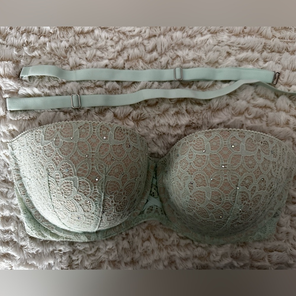 Pale mint green multiway bra from Victoria’s Secret. 34DDD